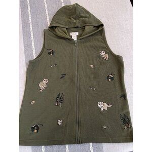Christopher & Banks Women's Embroidered Cabin Zip Hiking Sweater Vest Size M